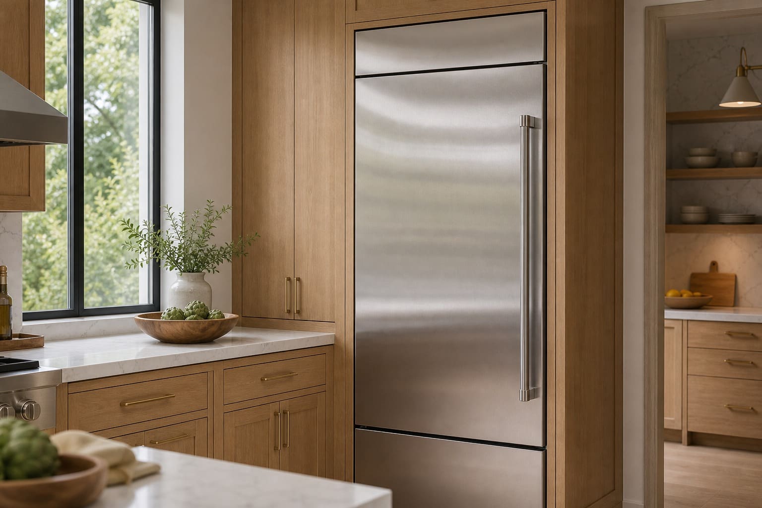 Viking built-in refrigerator column serviced in a Los Altos kitchen